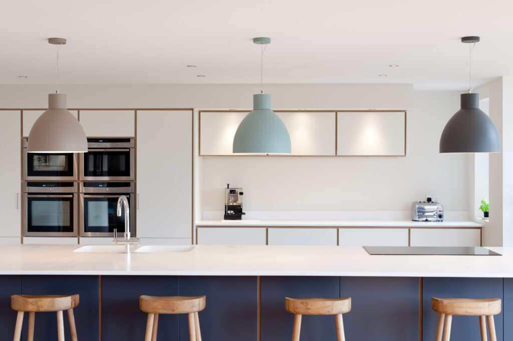 Koivu sustainable plywood blue and white kitchen