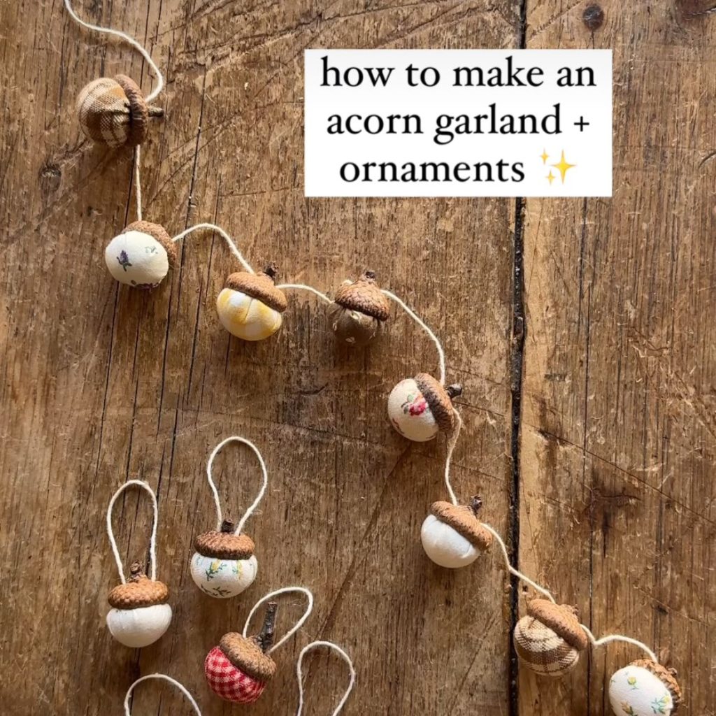 Acorn garlands from foraged acorn hats.